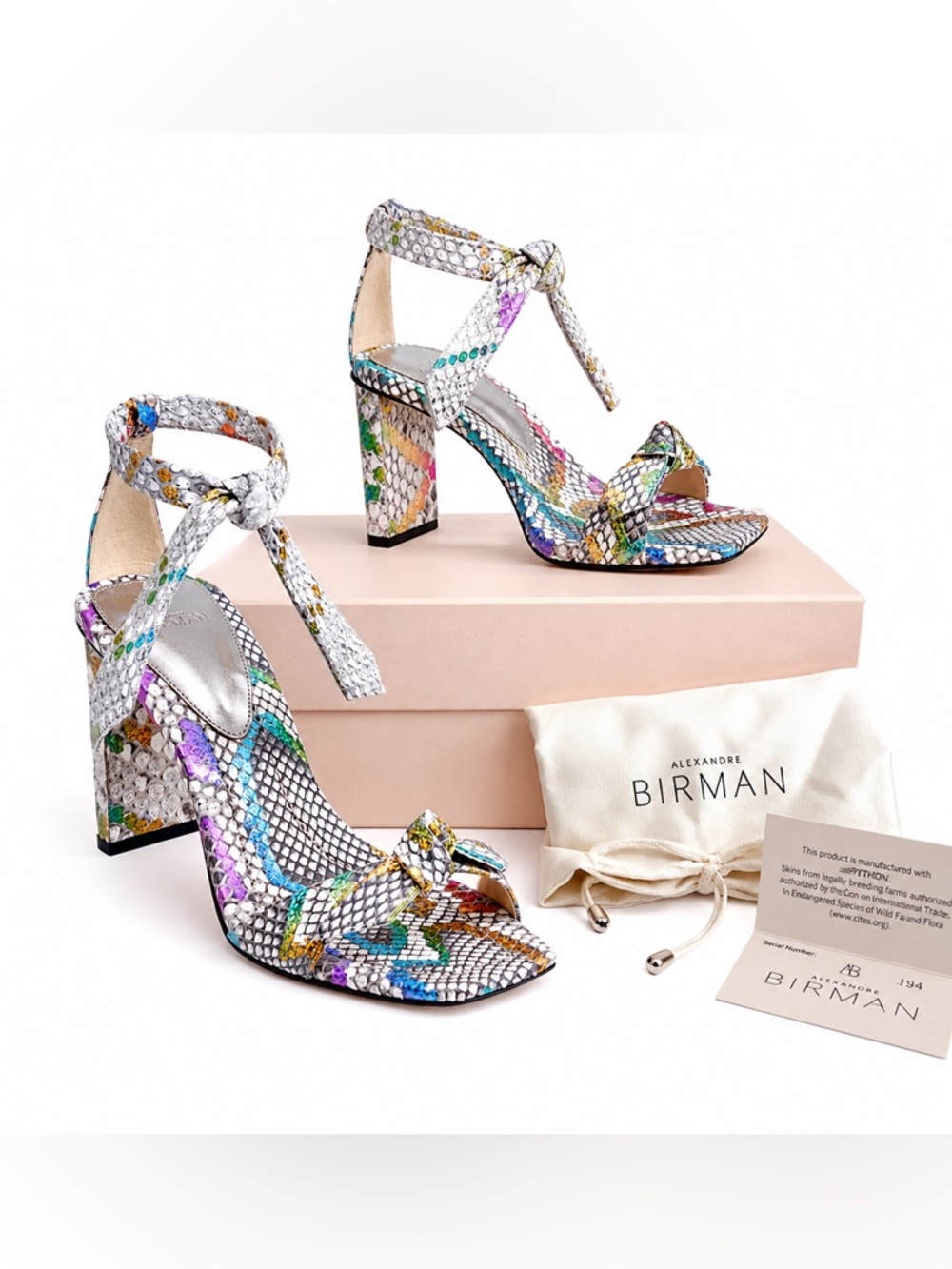 Alexandre Birman Rainbow Snake Heel Sandal Clarita Python 7.5 Rainbow Snake